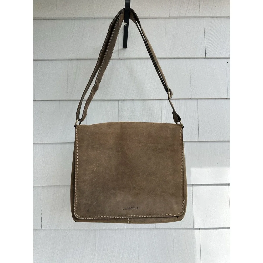 Gianni Conti Italian Leather Messenger Bag, Dark Brown,‎ Fits Devices Up to 12